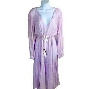 Joie Linen Blend Ruffle Dress Rope Tie Waist Lavender Semi Sheer Midi Size M